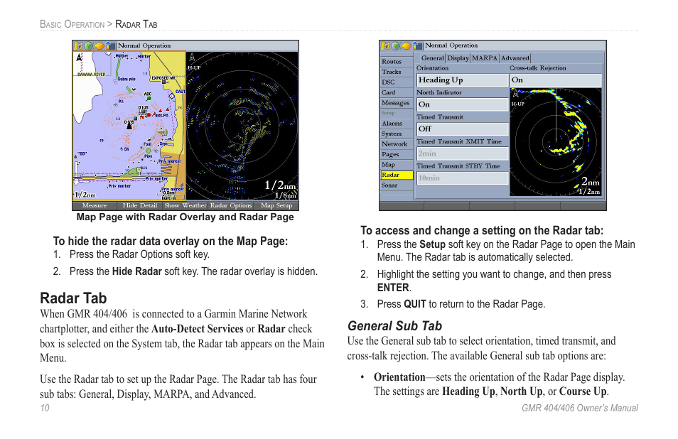 Radar tab, General sub tab | Garmin GMR 404 User Manual | Page 16 / 26