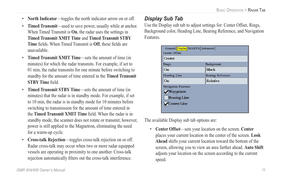 Display sub tab | Garmin GMR 404 User Manual | Page 17 / 26