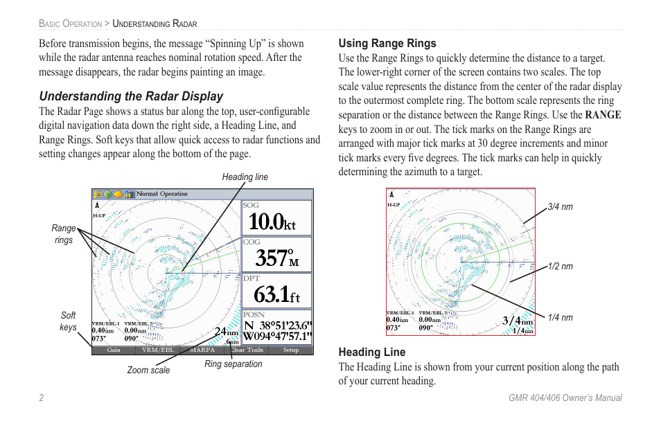 Understanding the radar display | Garmin GMR 404 User Manual | Page 8 / 26