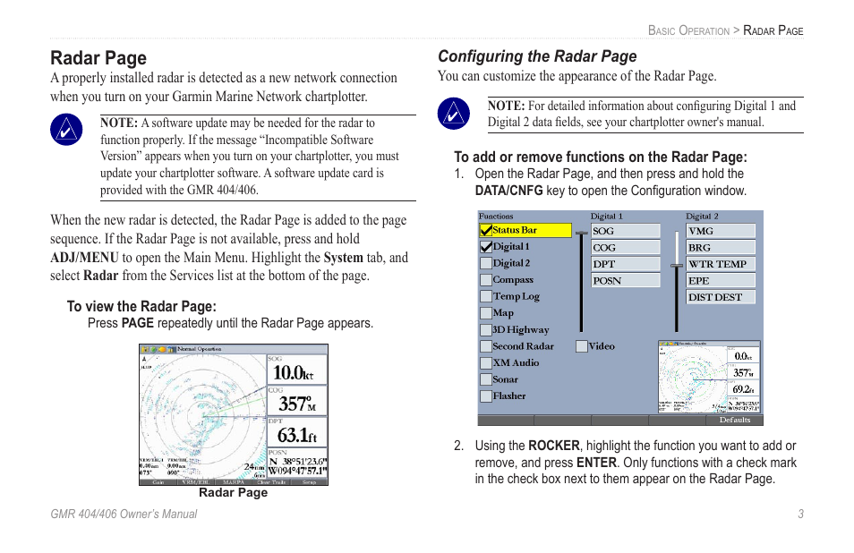 Radar page | Garmin GMR 404 User Manual | Page 9 / 26