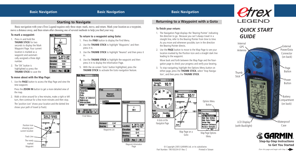 Garmin eTrex 190-00234-01 User Manual | 2 pages