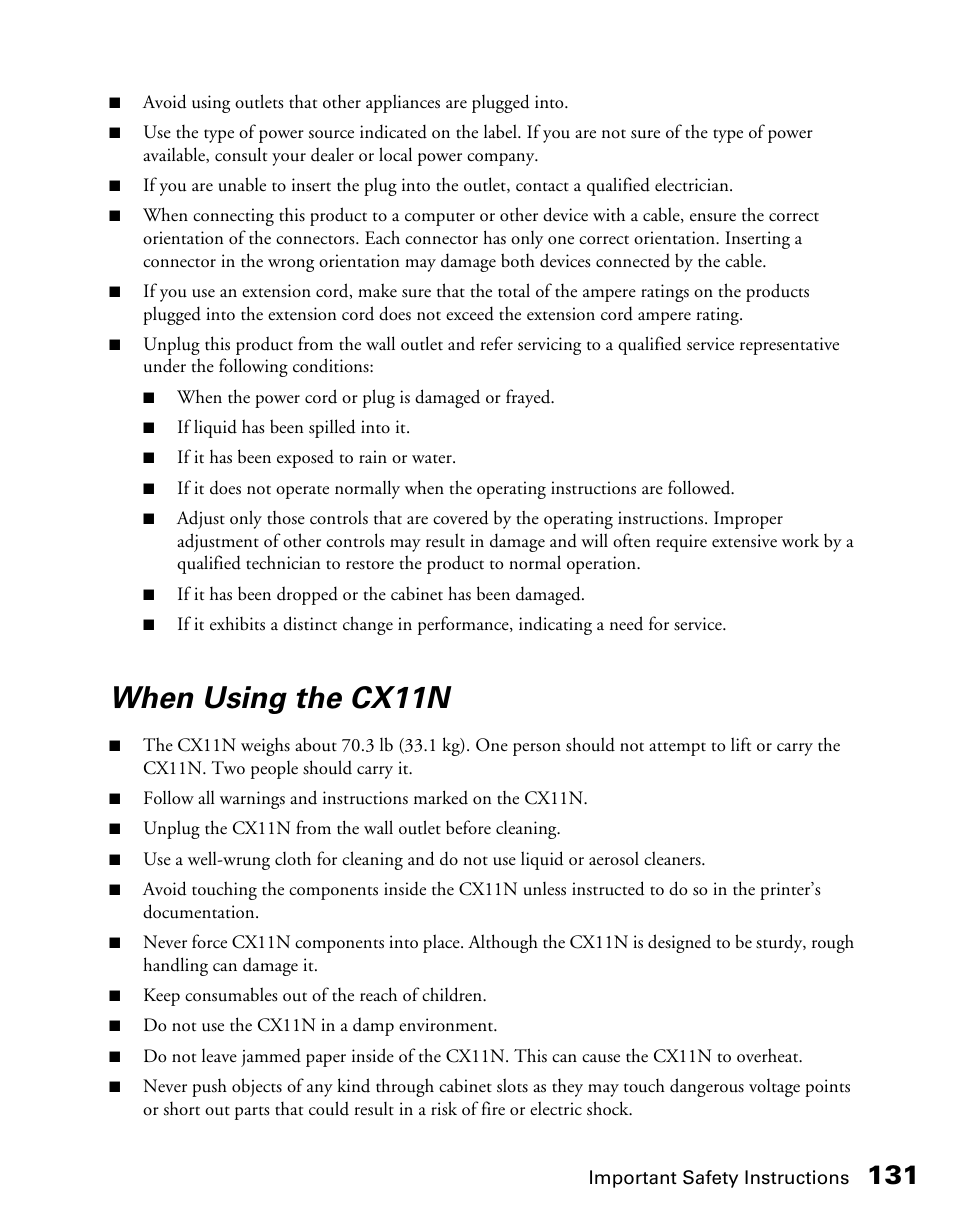When using the cx11n | Epson CX11NF User Manual | Page 131 / 144