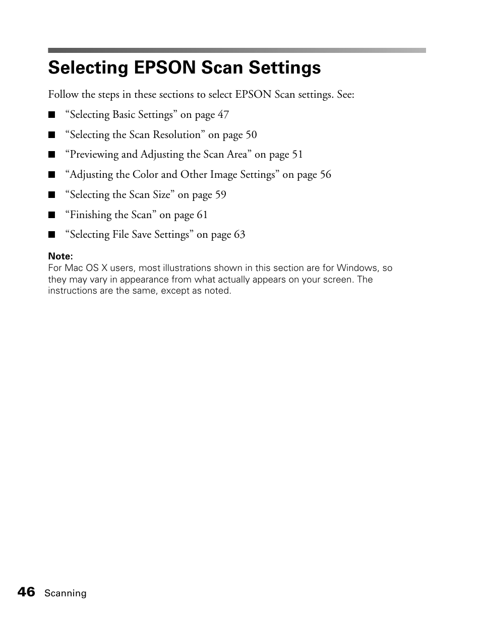 Selecting epson scan settings | Epson CX11NF User Manual | Page 46 / 144