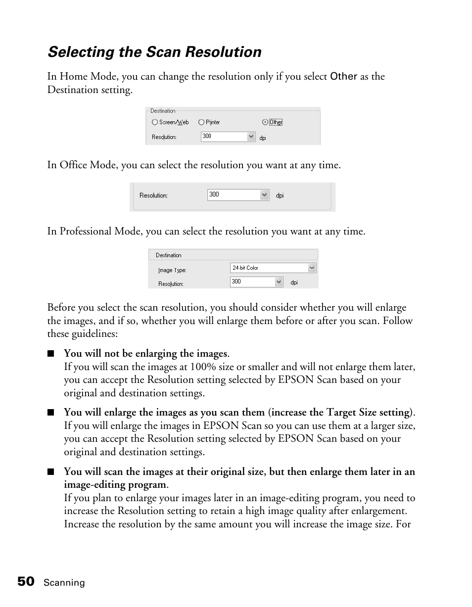 Selecting the scan resolution | Epson CX11NF User Manual | Page 50 / 144