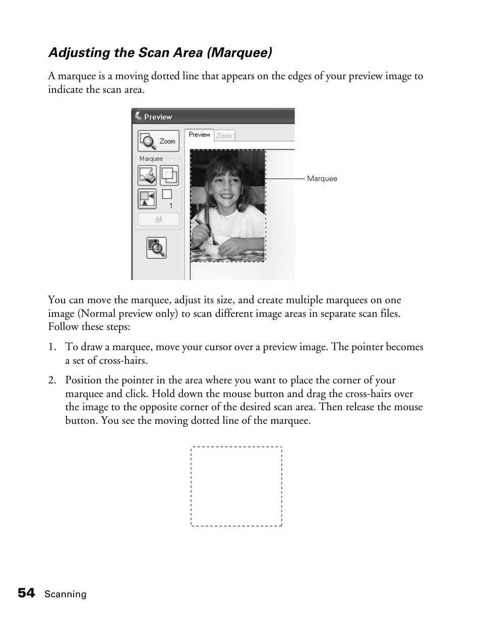 Adjusting the scan area (marquee) | Epson CX11NF User Manual | Page 54 / 144