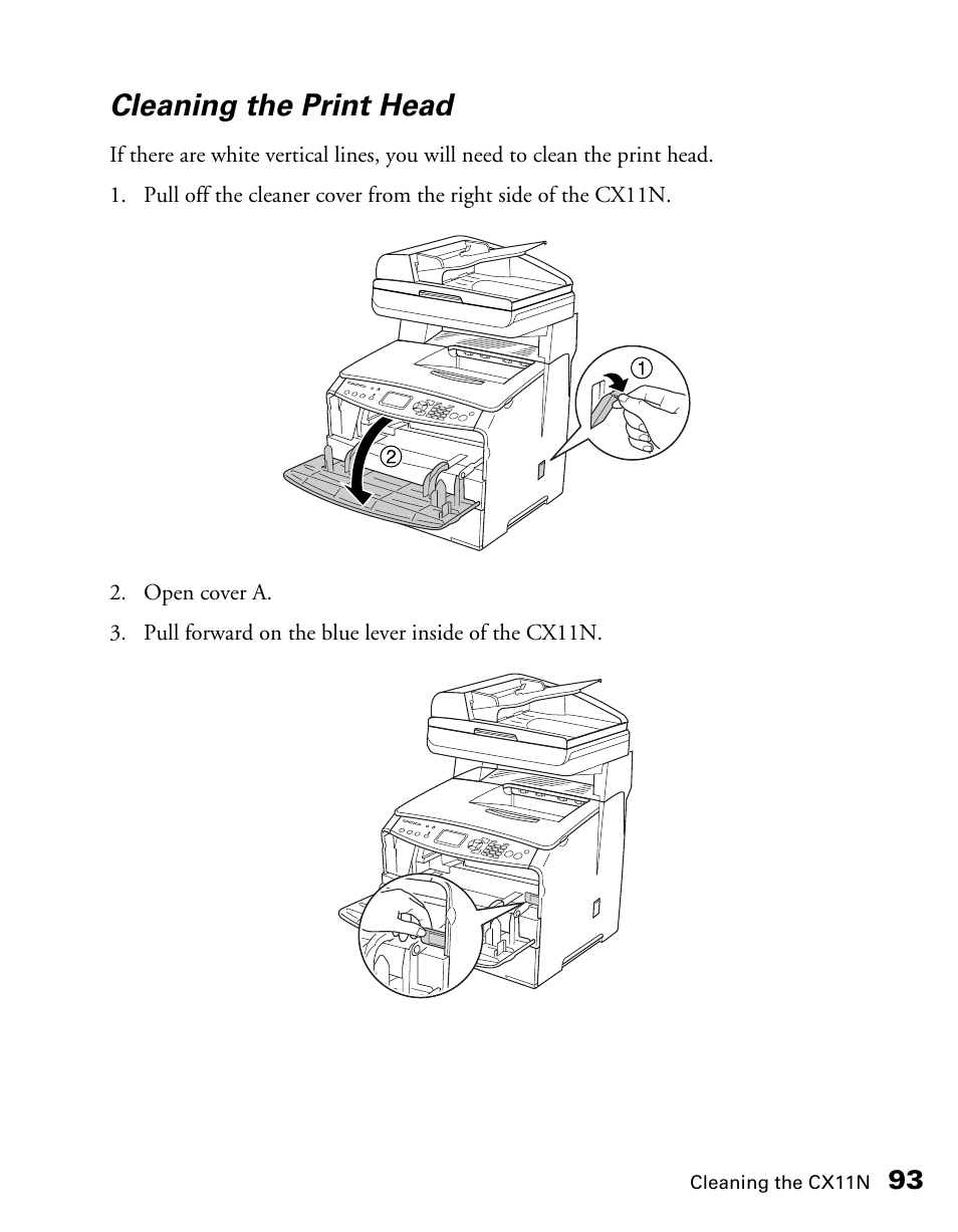 Cleaning the print head | Epson CX11NF User Manual | Page 93 / 144