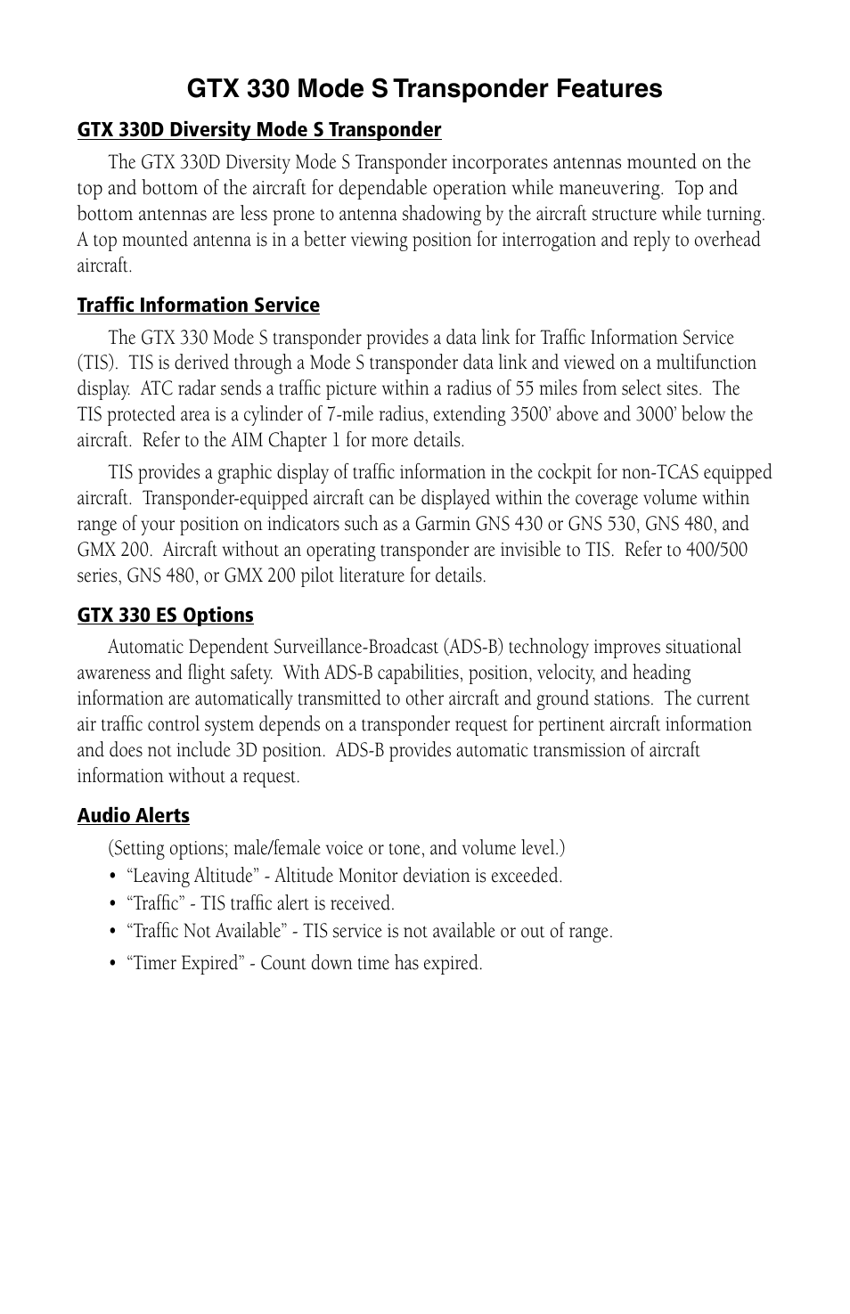 Gtx 330 mode s transponder features | Garmin GTX 330 User Manual | Page 10 / 12