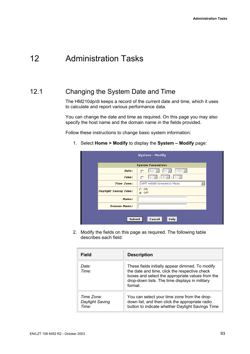 12 administration tasks, 1 changing the system date and time | Garmin HM210DP/DI User Manual | Page 101 / 135