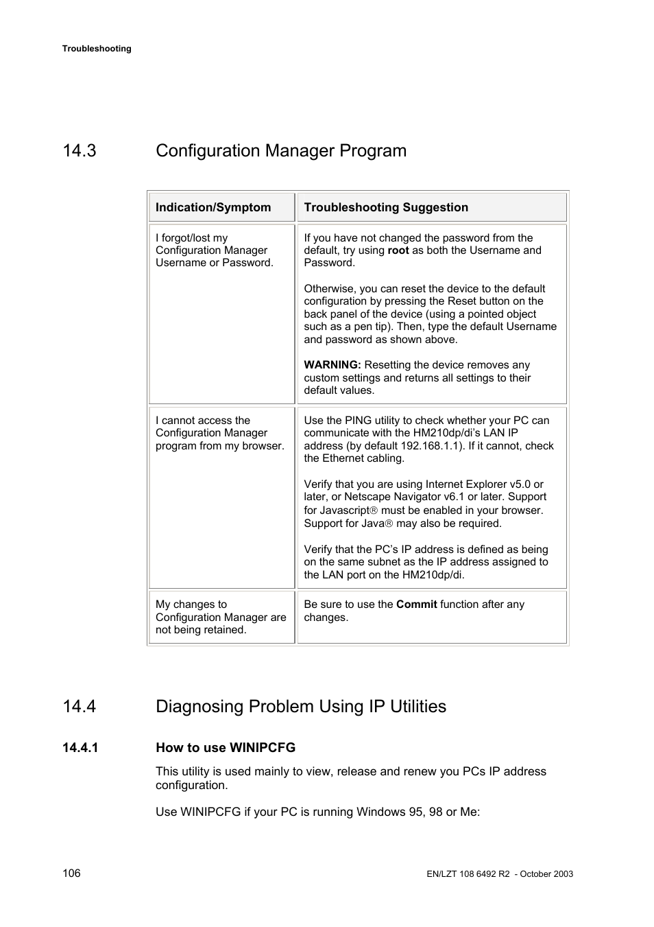 3 configuration manager program, 4 diagnosing problem using ip utilities | Garmin HM210DP/DI User Manual | Page 114 / 135