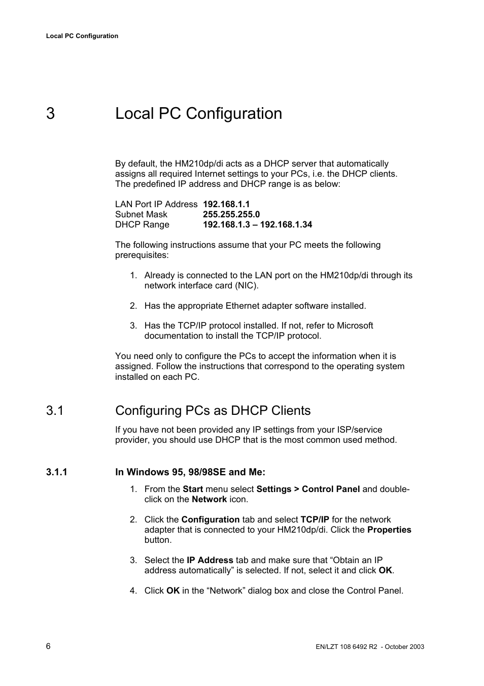 3local pc configuration, 1 configuring pcs as dhcp clients | Garmin HM210DP/DI User Manual | Page 14 / 135