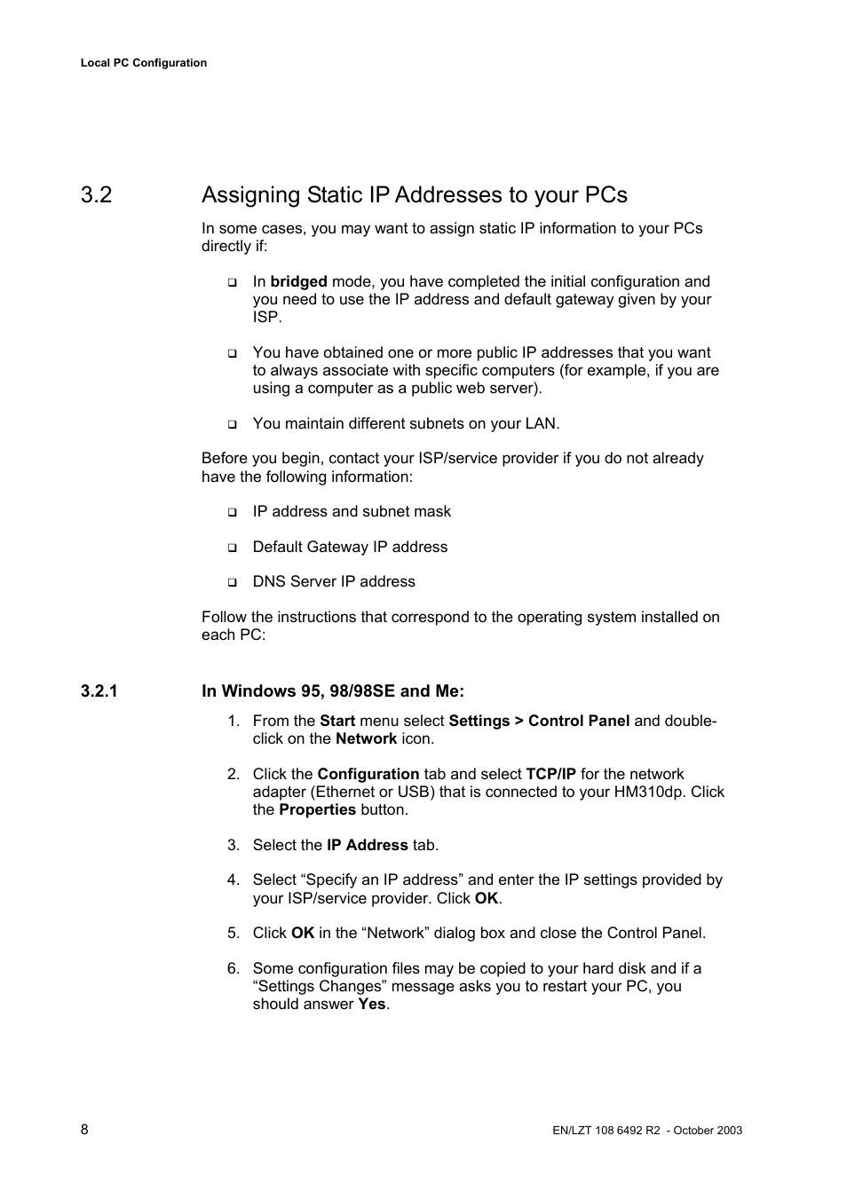 2 assigning static ip addresses to your pcs | Garmin HM210DP/DI User Manual | Page 16 / 135