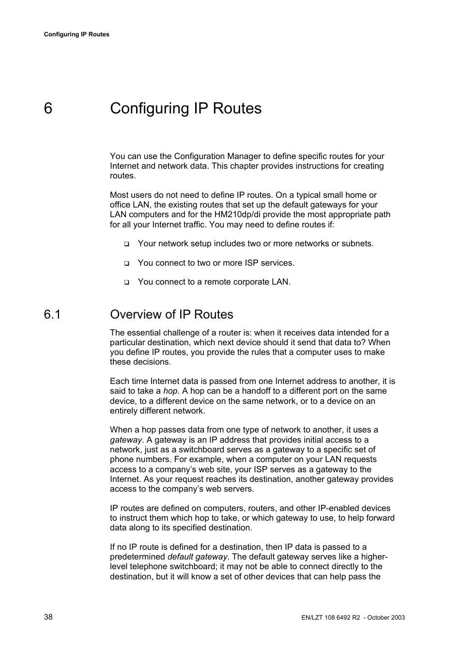 6configuring ip routes, 1 overview of ip routes | Garmin HM210DP/DI User Manual | Page 46 / 135