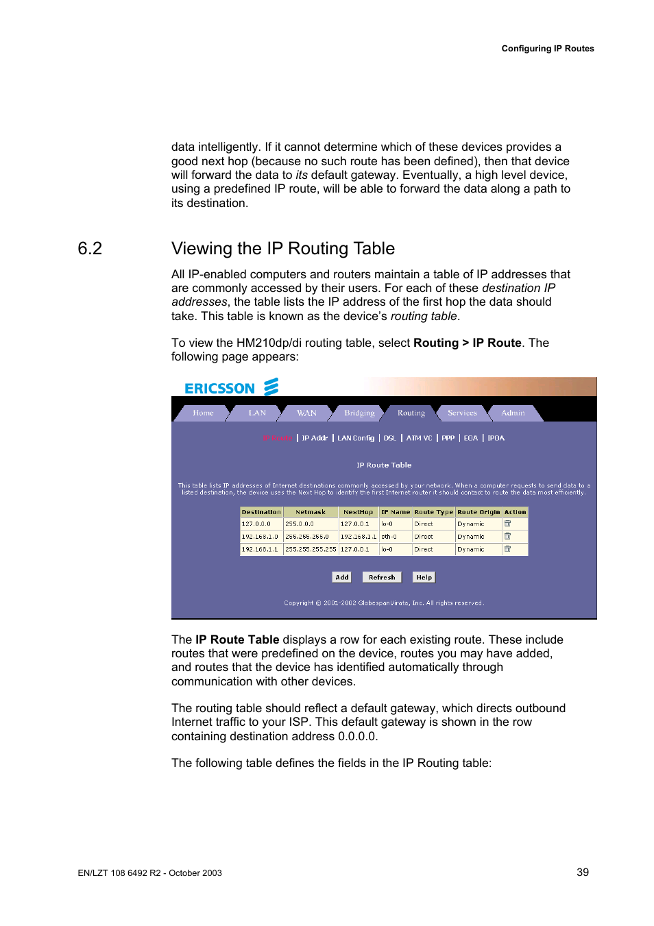 2 viewing the ip routing table | Garmin HM210DP/DI User Manual | Page 47 / 135