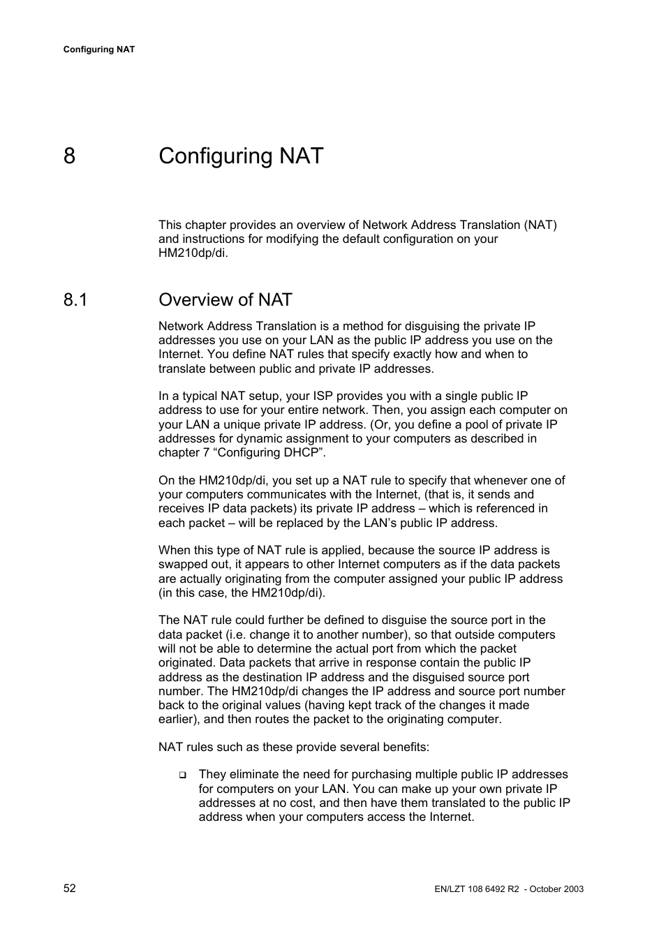 8 configuring nat, 1 overview of nat | Garmin HM210DP/DI User Manual | Page 60 / 135