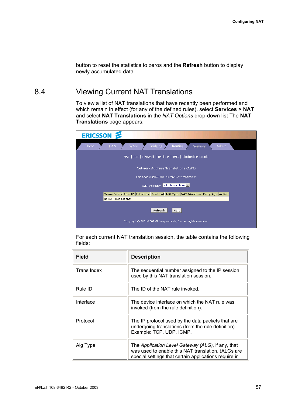 4 viewing current nat translations | Garmin HM210DP/DI User Manual | Page 65 / 135