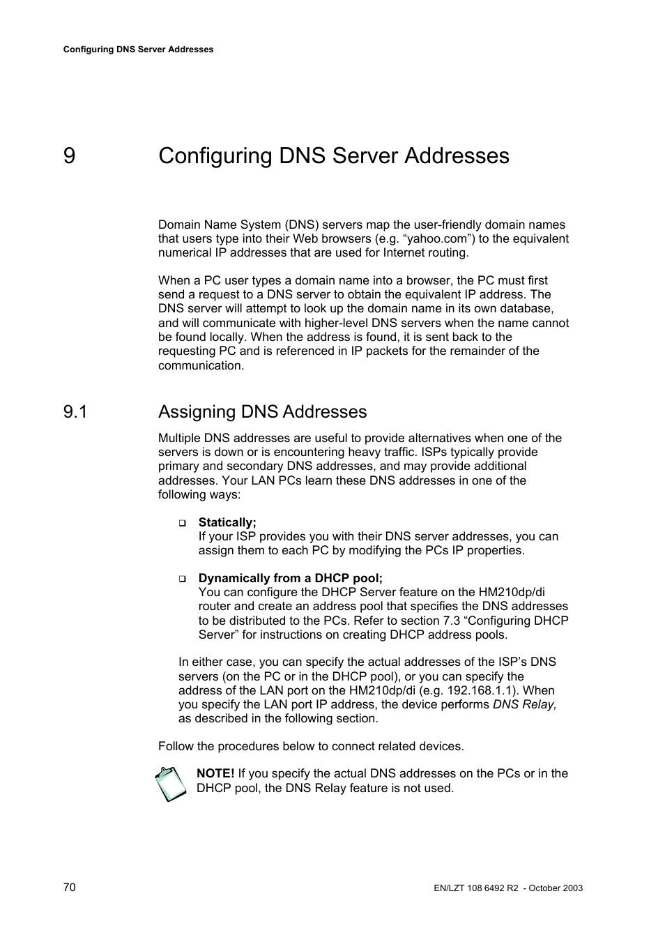 9configuring dns server addresses, 1 assigning dns addresses | Garmin HM210DP/DI User Manual | Page 78 / 135