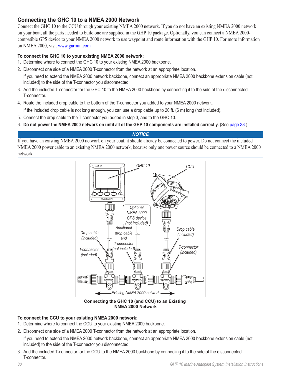 Connecting the ghc 10 to a nmea 2000 network, 000 network (see | Garmin GHP 10 User Manual | Page 30 / 48