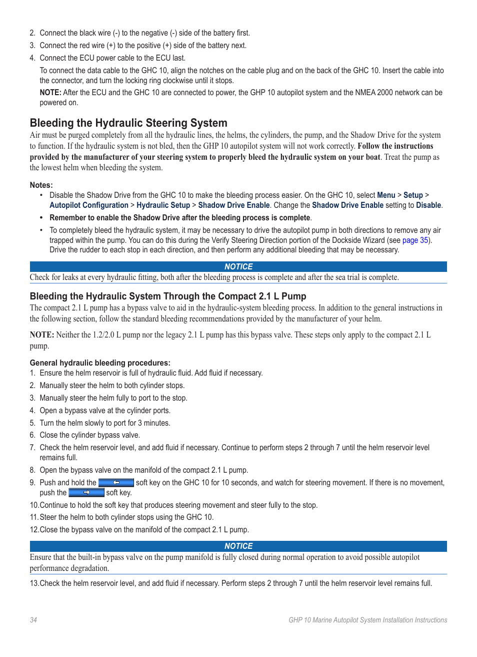 Bleeding the hydraulic steering system, Es. see, For more information | For more information on | Garmin GHP 10 User Manual | Page 34 / 48
