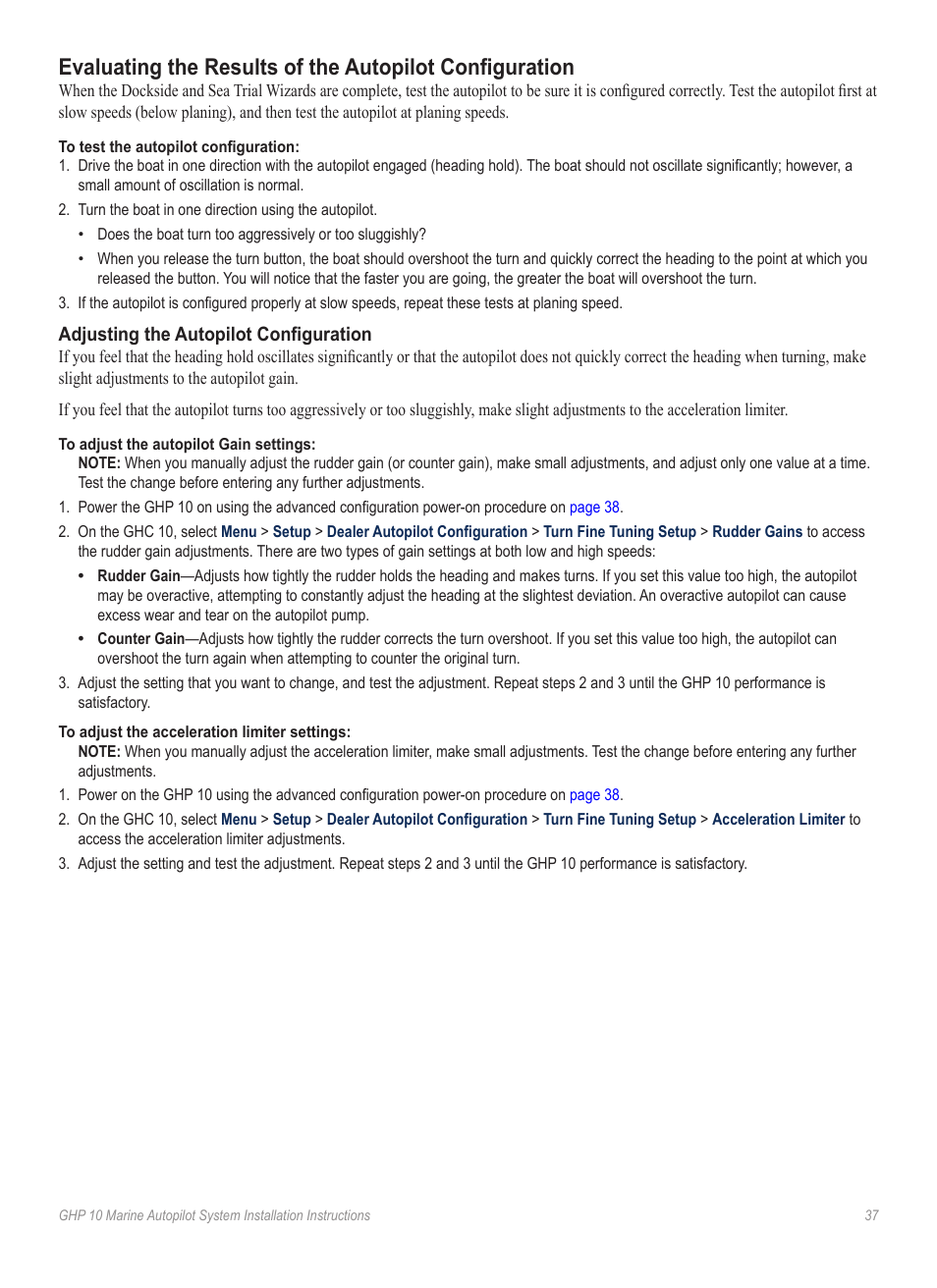Adjusting the autopilot configuration | Garmin GHP 10 User Manual | Page 37 / 48
