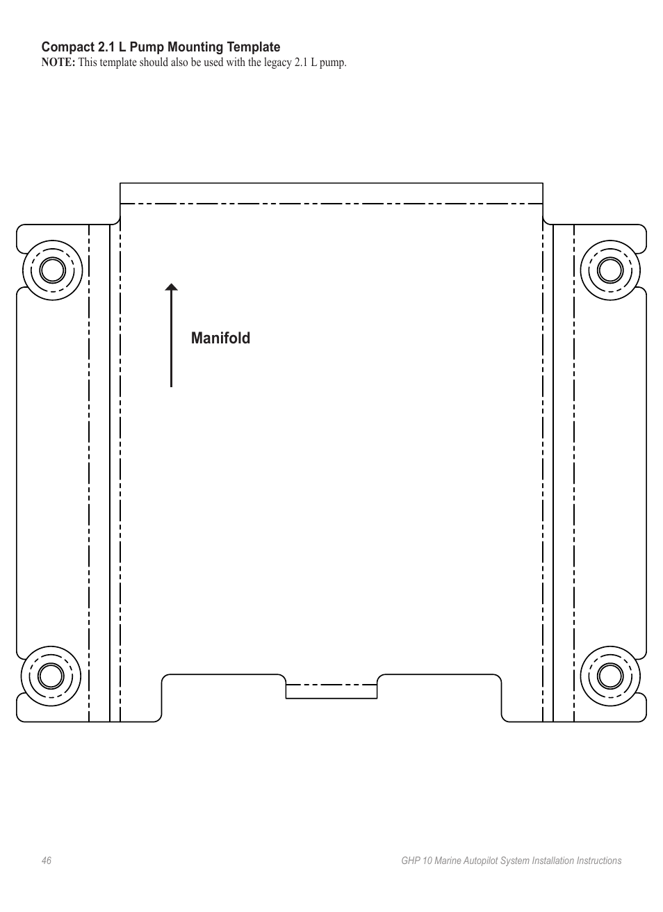 Compact 2.1 l pump mounting template, Manifold | Garmin GHP 10 User Manual | Page 46 / 48