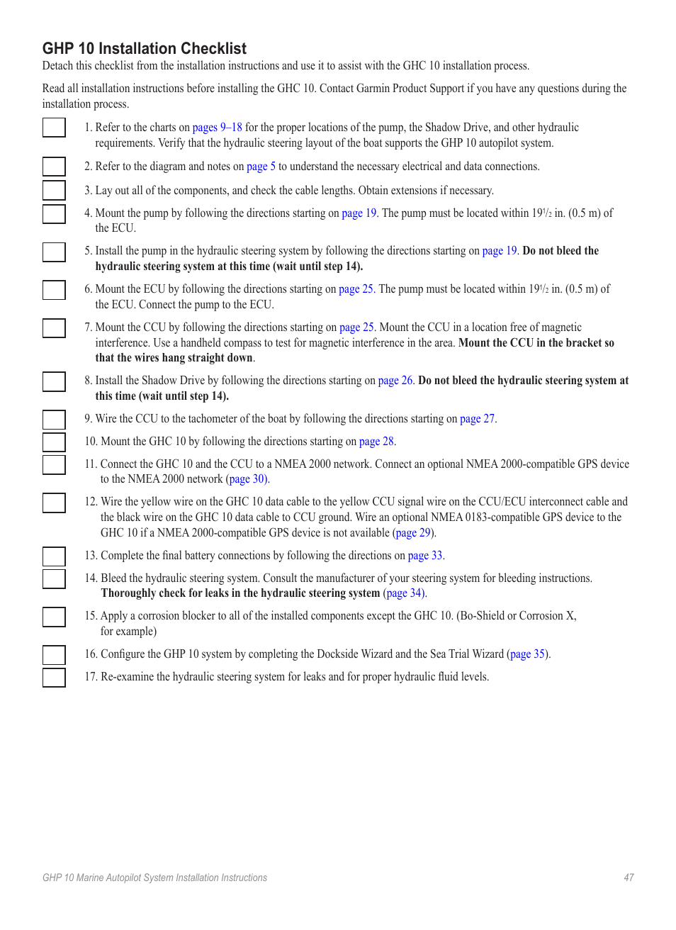 Ghp 10 installation checklist | Garmin GHP 10 User Manual | Page 47 / 48