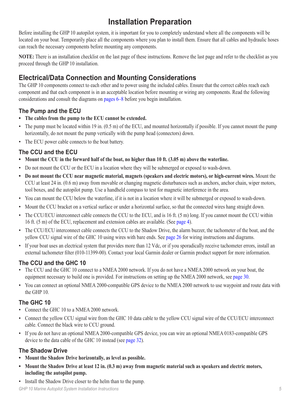 Installation preparation, The pump and the ecu, The ccu and the ecu | The ccu and the ghc 10, The ghc 10, The shadow drive | Garmin GHP 10 User Manual | Page 5 / 48