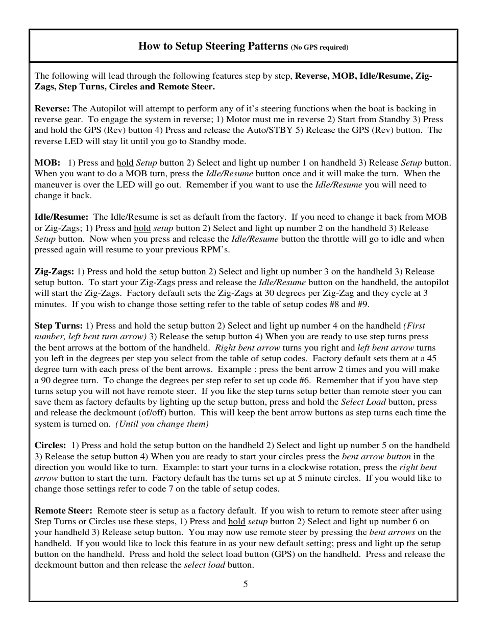 How to setup steering patterns | Garmin PN 906-2001-00 User Manual | Page 5 / 9