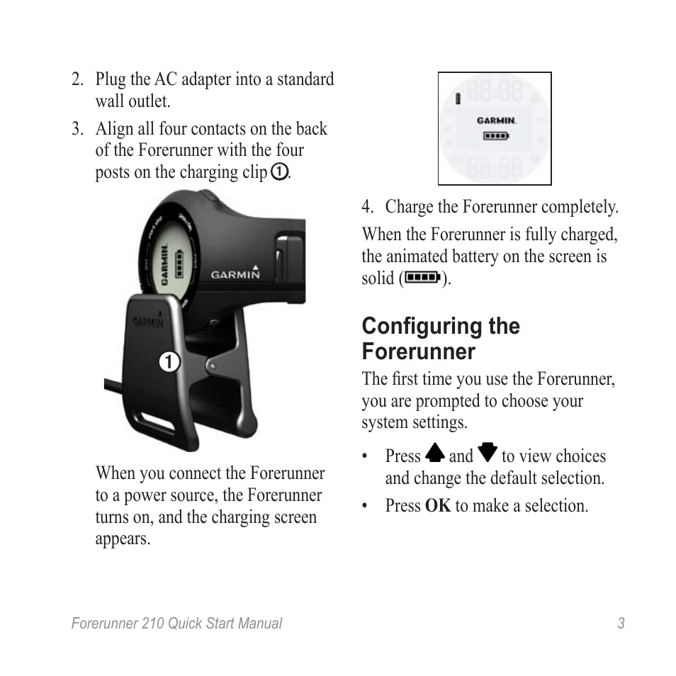 Configure the forerunner, Configuring the forerunner | Garmin FORERUNNER 210 User Manual | Page 3 / 12