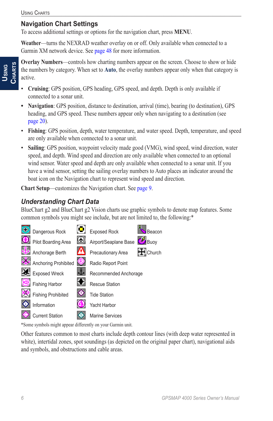 Navigation chart settings, Understanding chart data | Garmin GPSMAP 4000 User Manual | Page 10 / 74