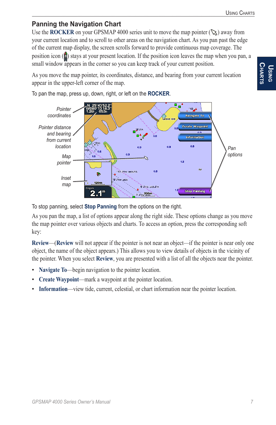 Panning the navigation chart | Garmin GPSMAP 4000 User Manual | Page 11 / 74