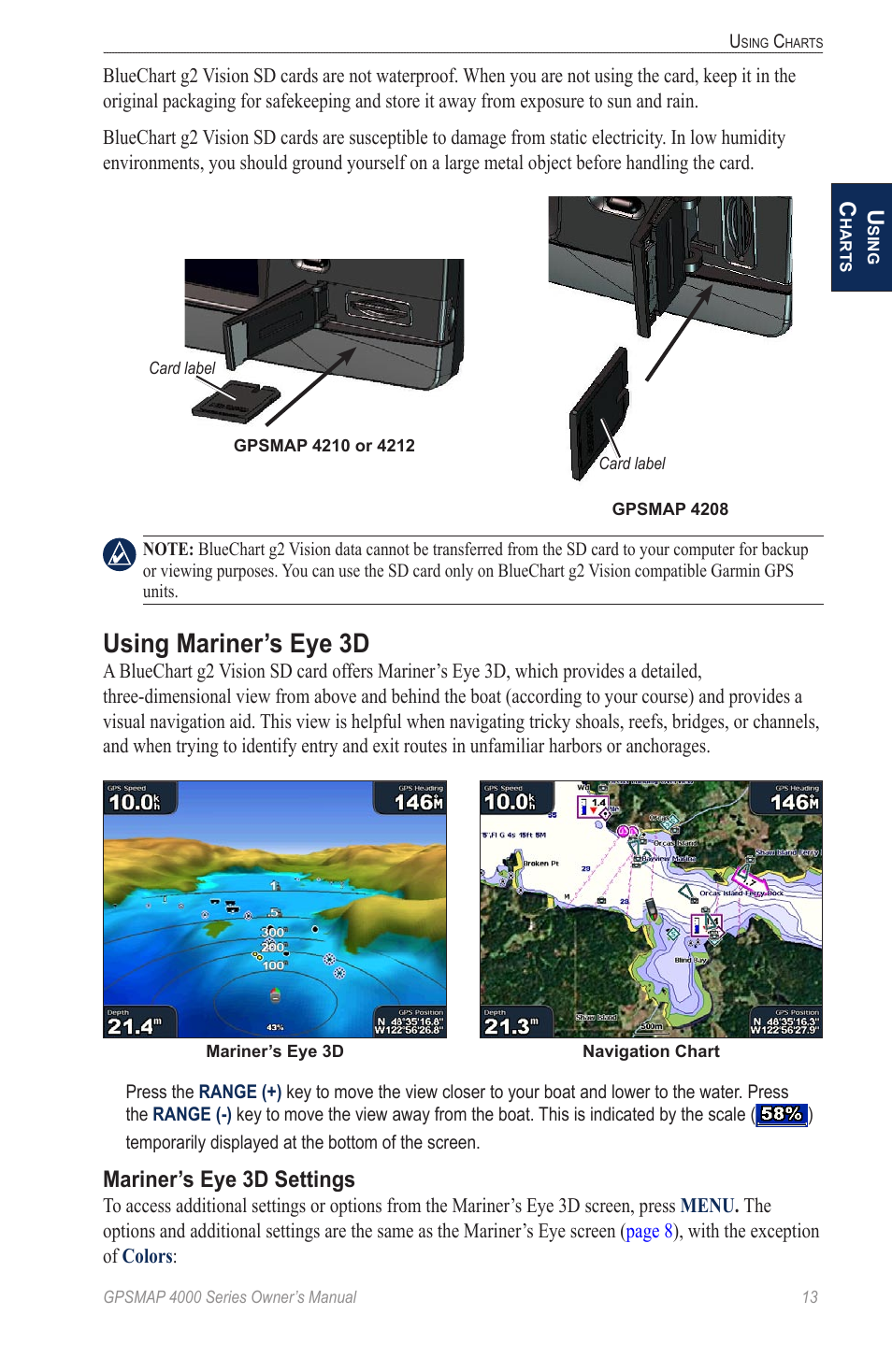 Using mariner’s eye 3d, Mariner’s eye 3d settings | Garmin GPSMAP 4000 User Manual | Page 17 / 74