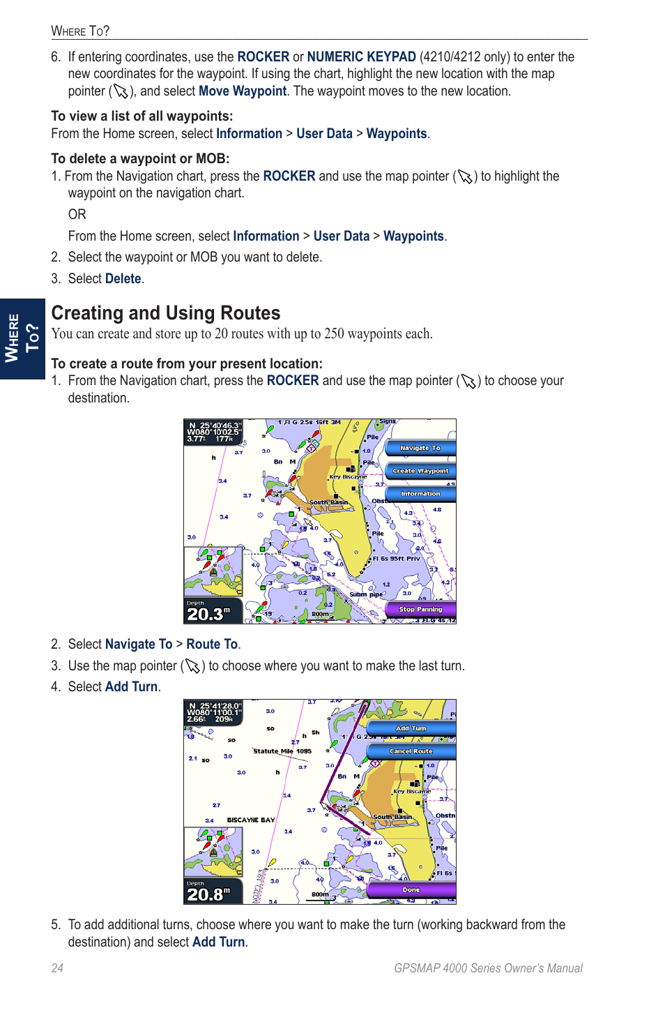 Creating and using routes | Garmin GPSMAP 4000 User Manual | Page 28 / 74