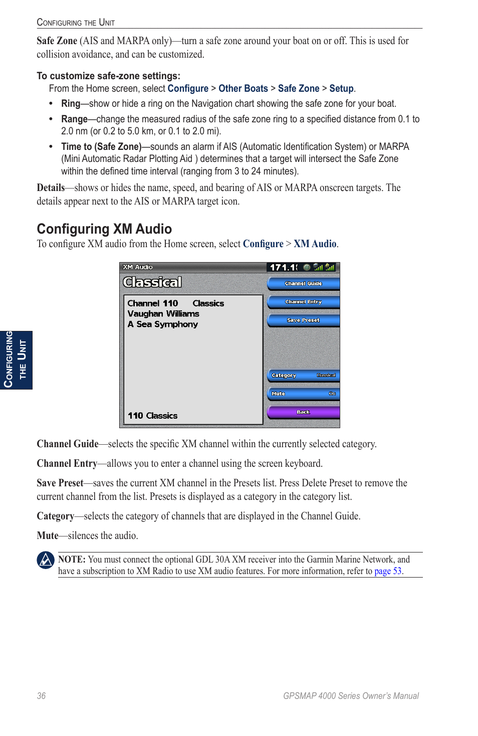 Configuring xm audio | Garmin GPSMAP 4000 User Manual | Page 40 / 74