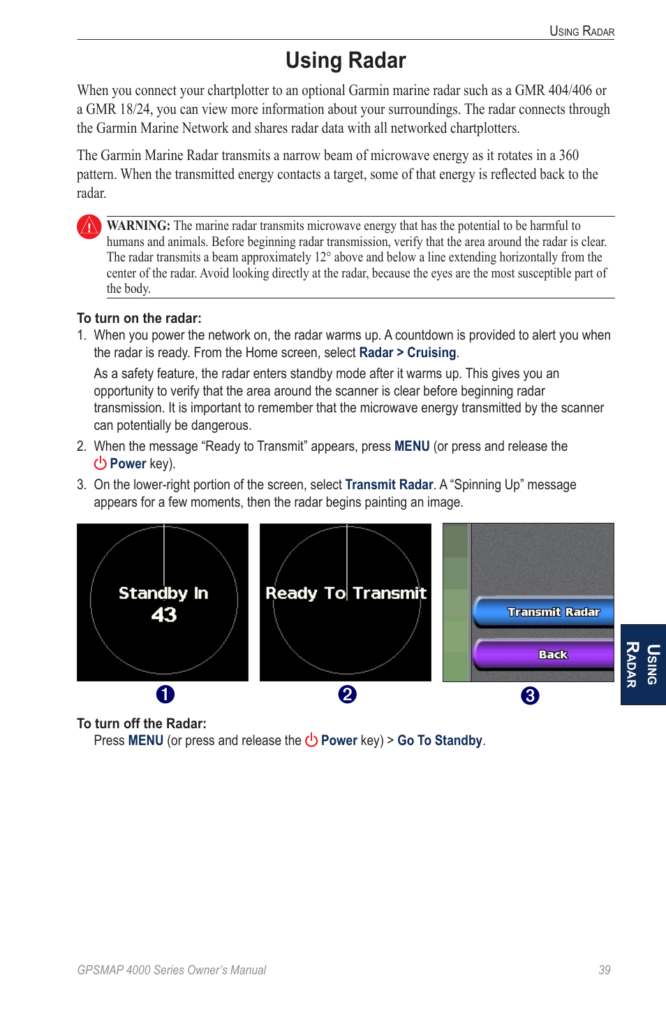 Using radar | Garmin GPSMAP 4000 User Manual | Page 43 / 74