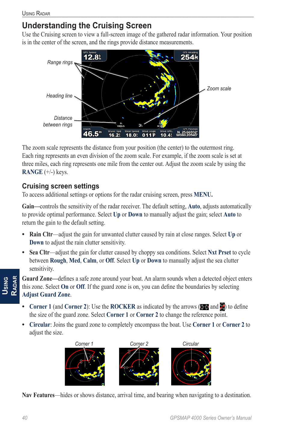 Understanding the cruising screen | Garmin GPSMAP 4000 User Manual | Page 44 / 74