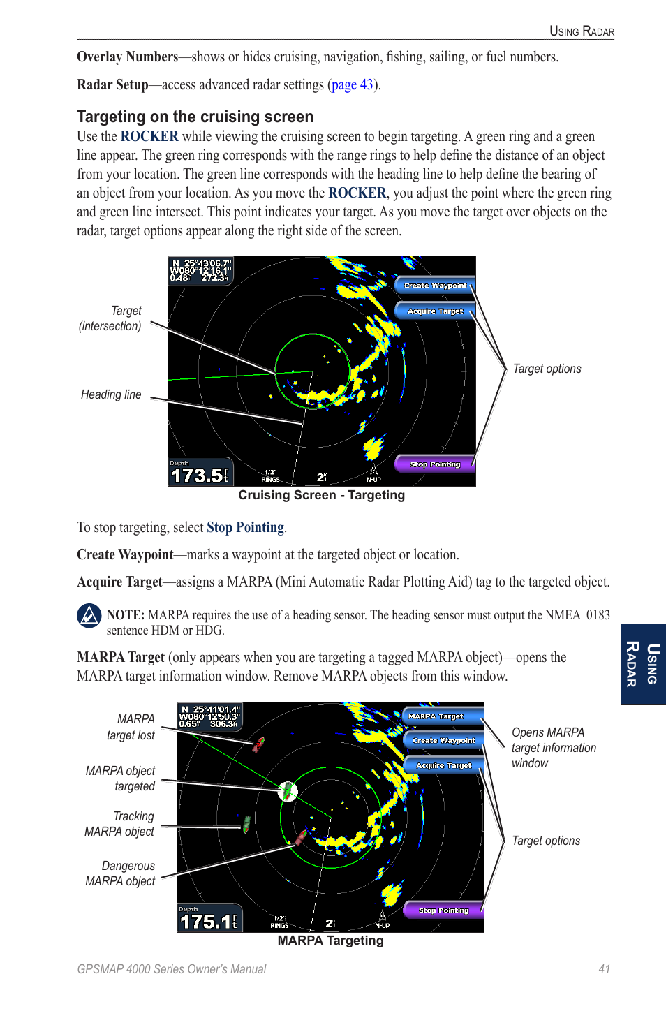 Targeting on the cruising screen | Garmin GPSMAP 4000 User Manual | Page 45 / 74