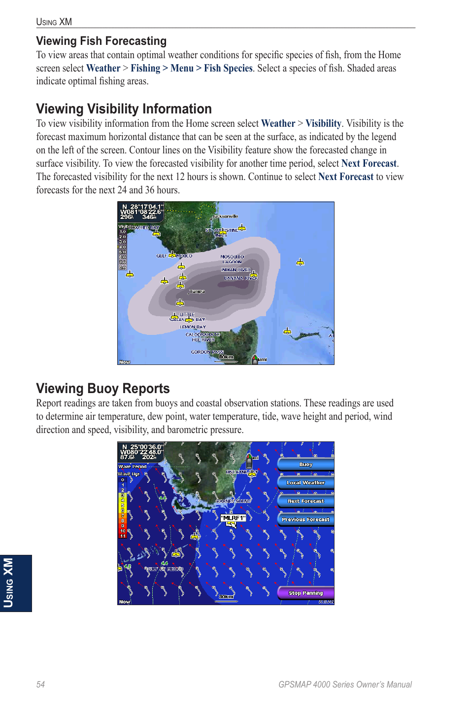 Viewing visibility information, Viewing buoy reports | Garmin GPSMAP 4000 User Manual | Page 58 / 74