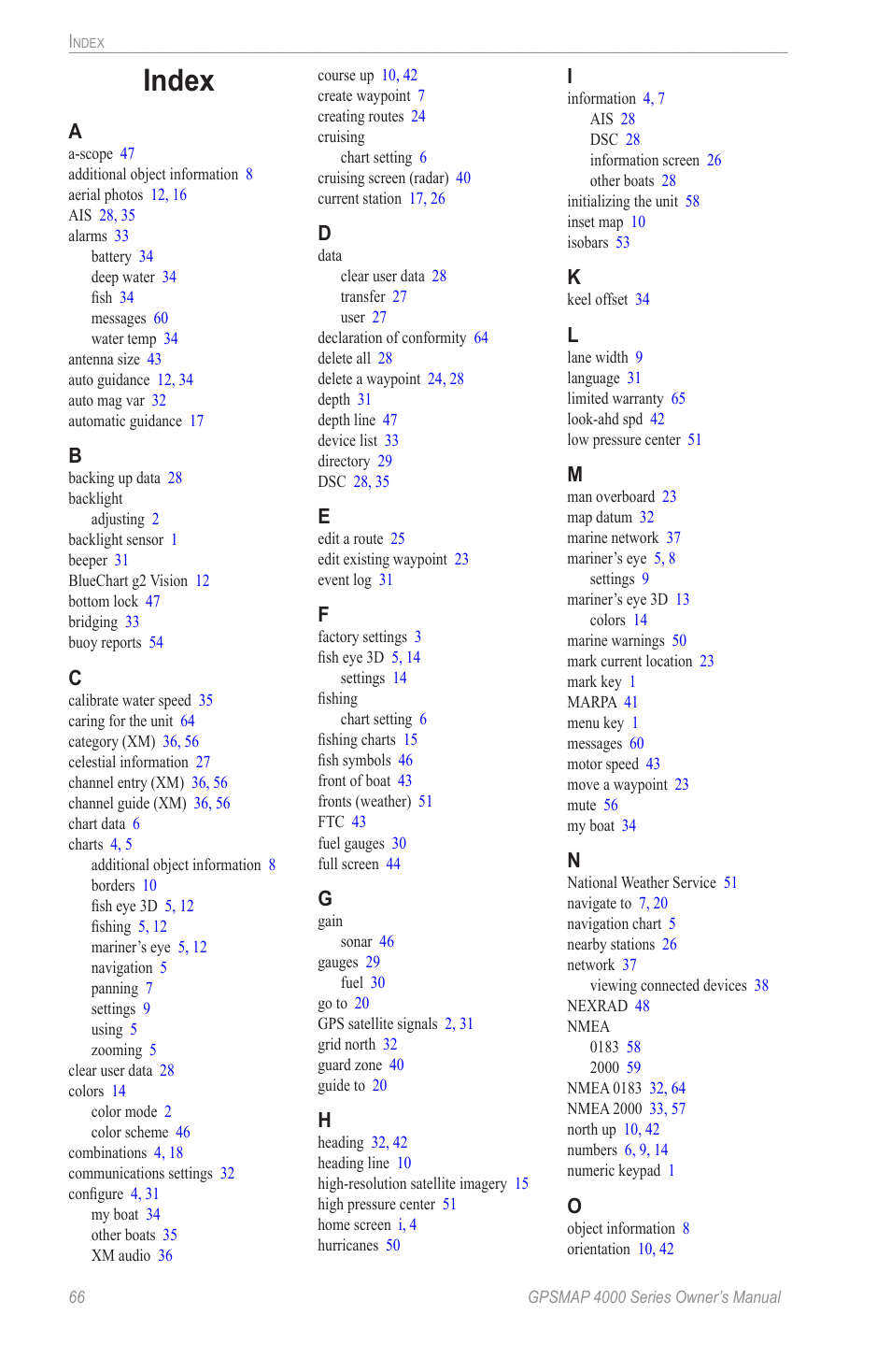 Index | Garmin GPSMAP 4000 User Manual | Page 70 / 74