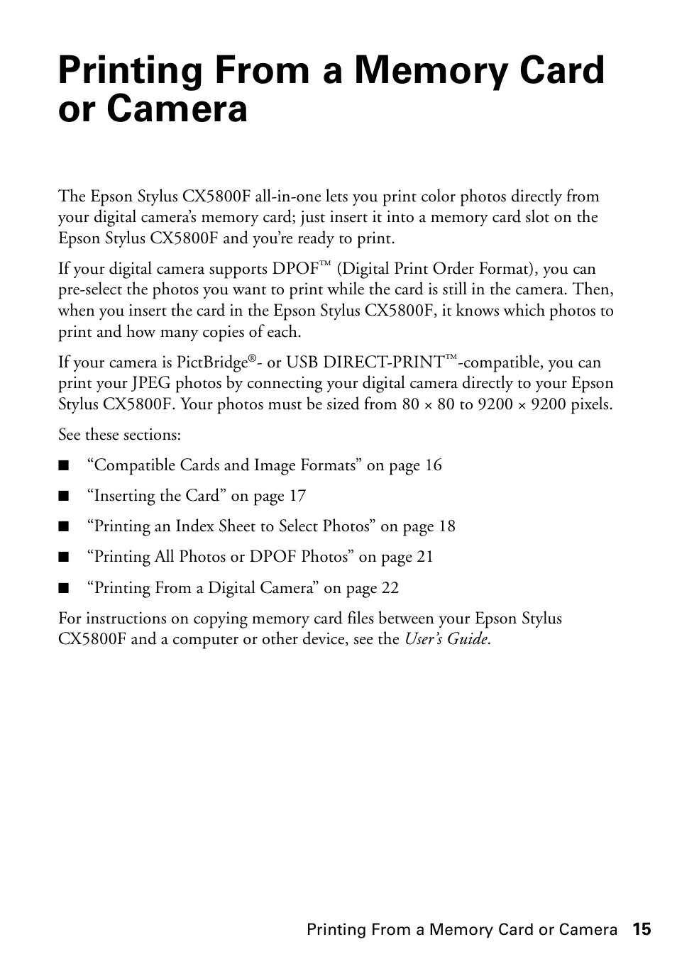 Printing from a memory card or camera | Garmin STYLUS CX5800F User Manual | Page 15 / 72