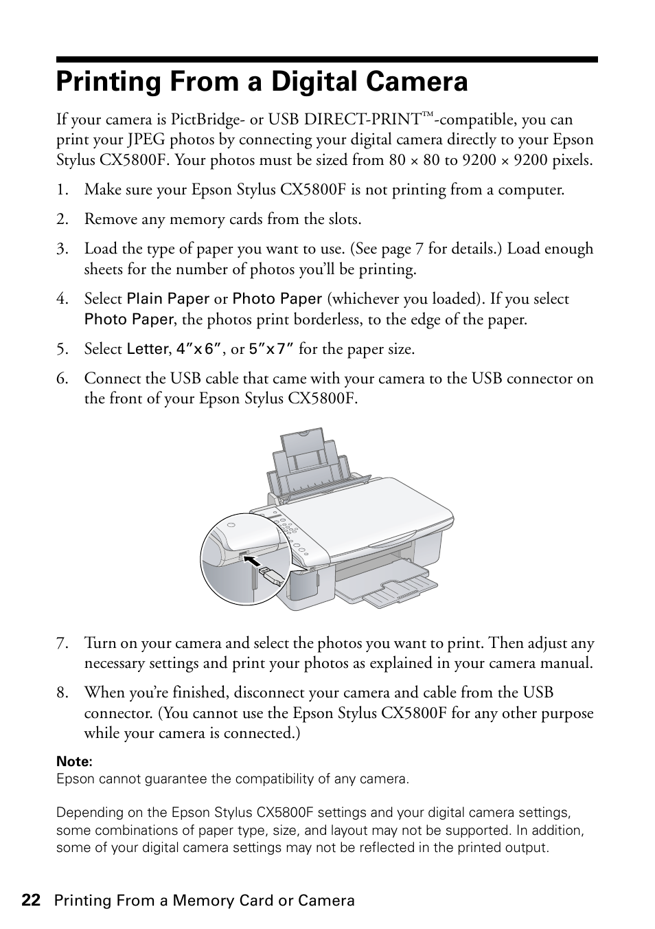 Printing from a digital camera | Garmin STYLUS CX5800F User Manual | Page 22 / 72