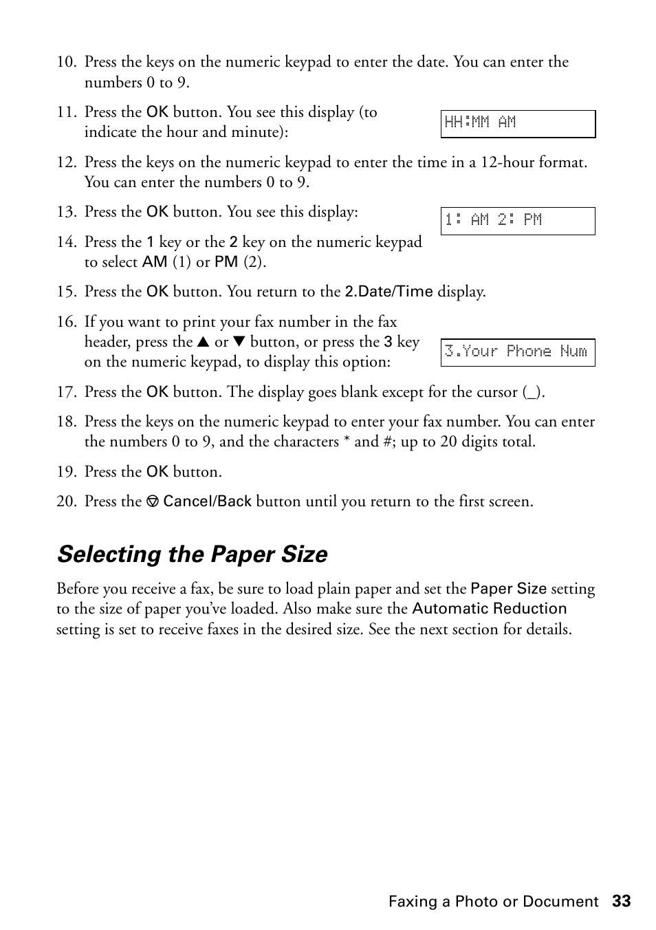 Selecting the paper size | Garmin STYLUS CX5800F User Manual | Page 33 / 72