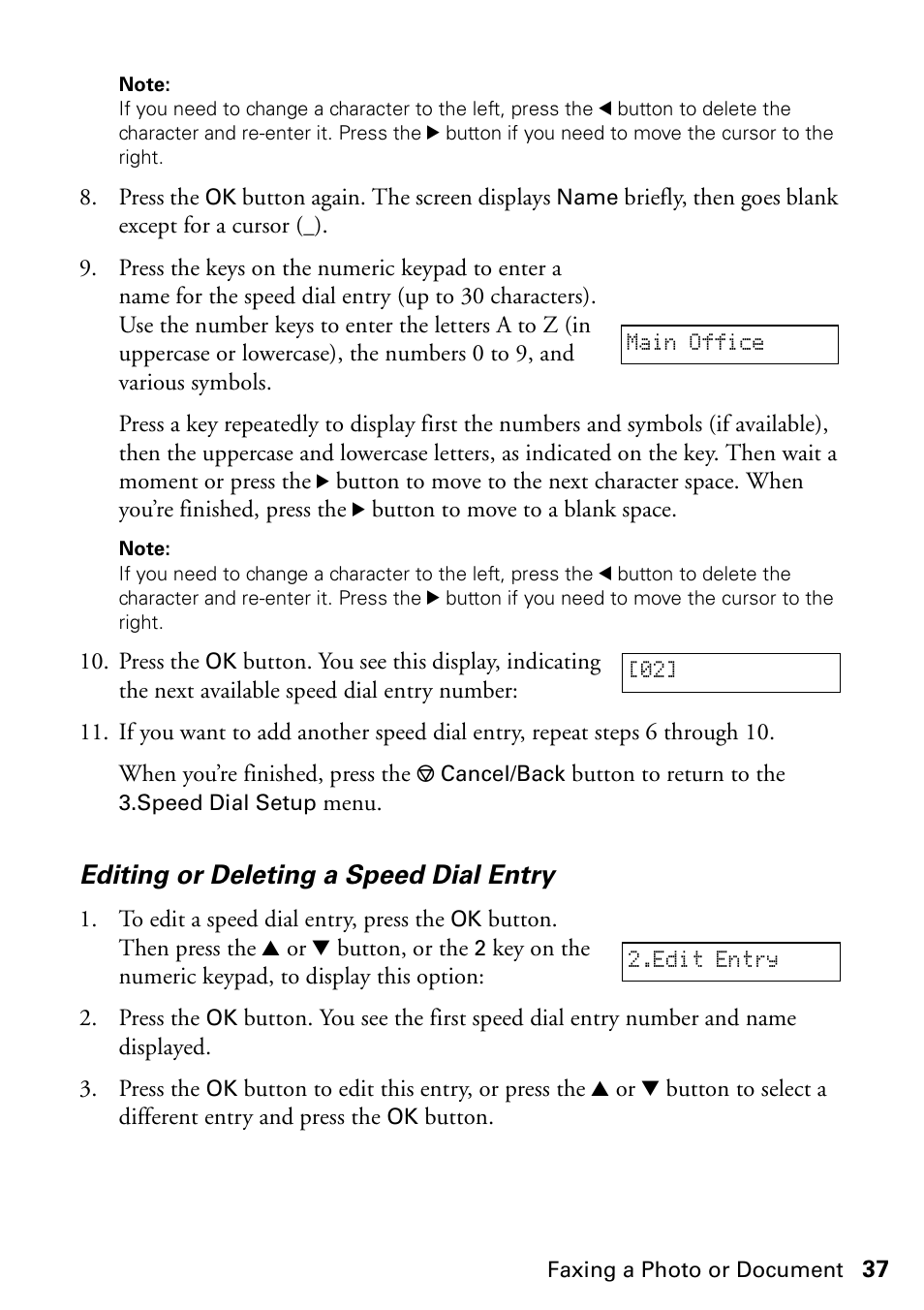 Editing or deleting a speed dial entry | Garmin STYLUS CX5800F User Manual | Page 37 / 72