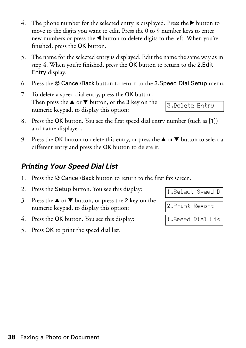 Printing your speed dial list | Garmin STYLUS CX5800F User Manual | Page 38 / 72