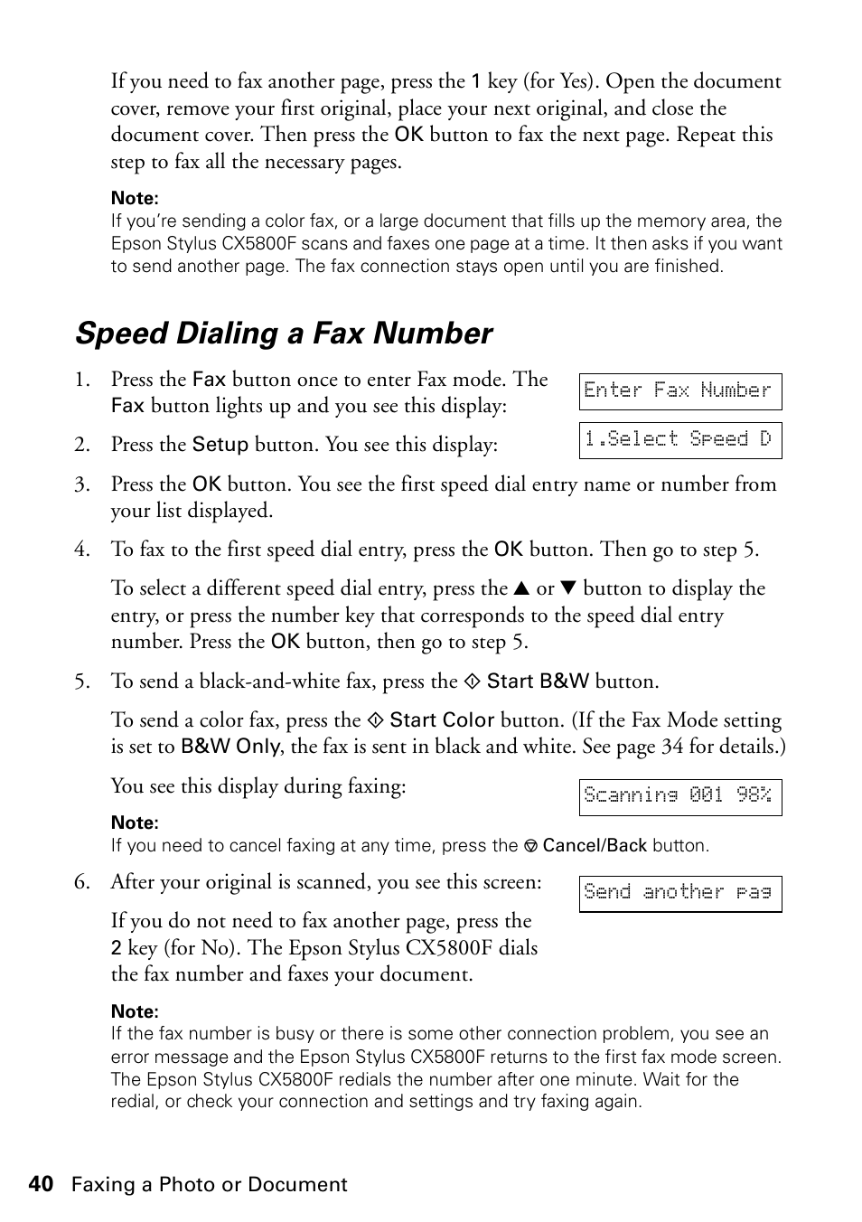 Speed dialing a fax number | Garmin STYLUS CX5800F User Manual | Page 40 / 72