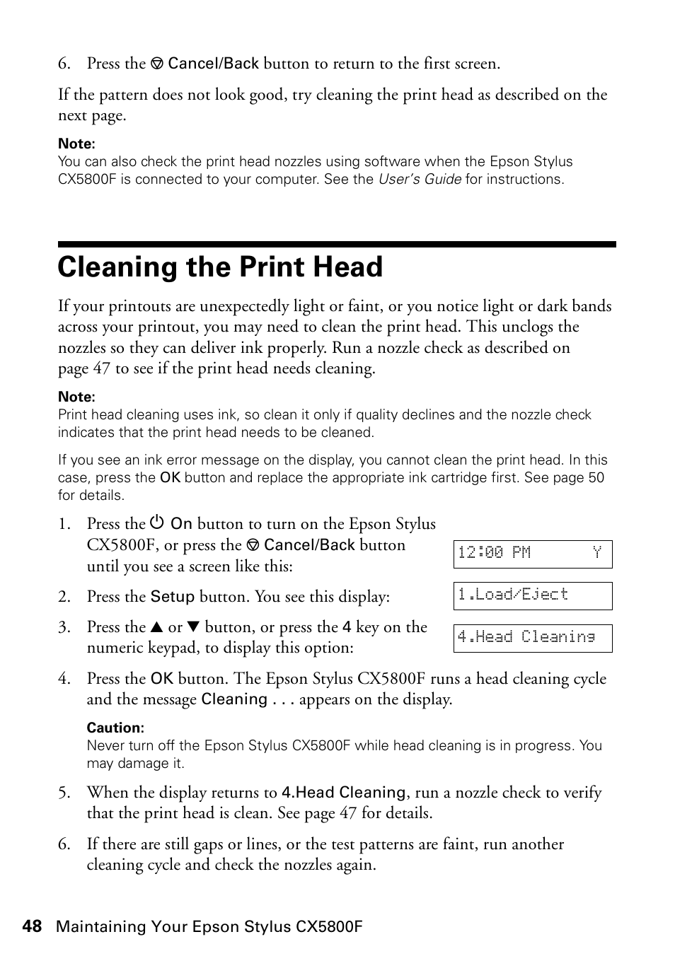 Cleaning the print head | Garmin STYLUS CX5800F User Manual | Page 48 / 72