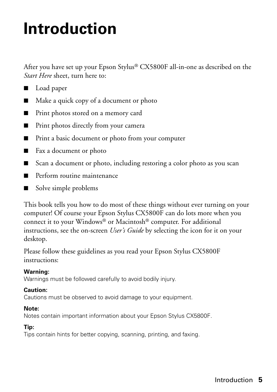 Introduction | Garmin STYLUS CX5800F User Manual | Page 5 / 72