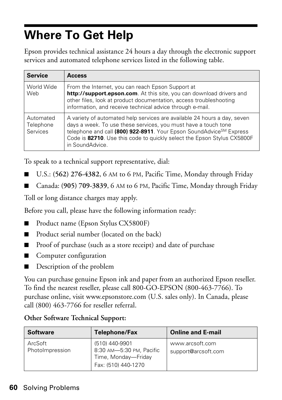 Where to get help | Garmin STYLUS CX5800F User Manual | Page 60 / 72