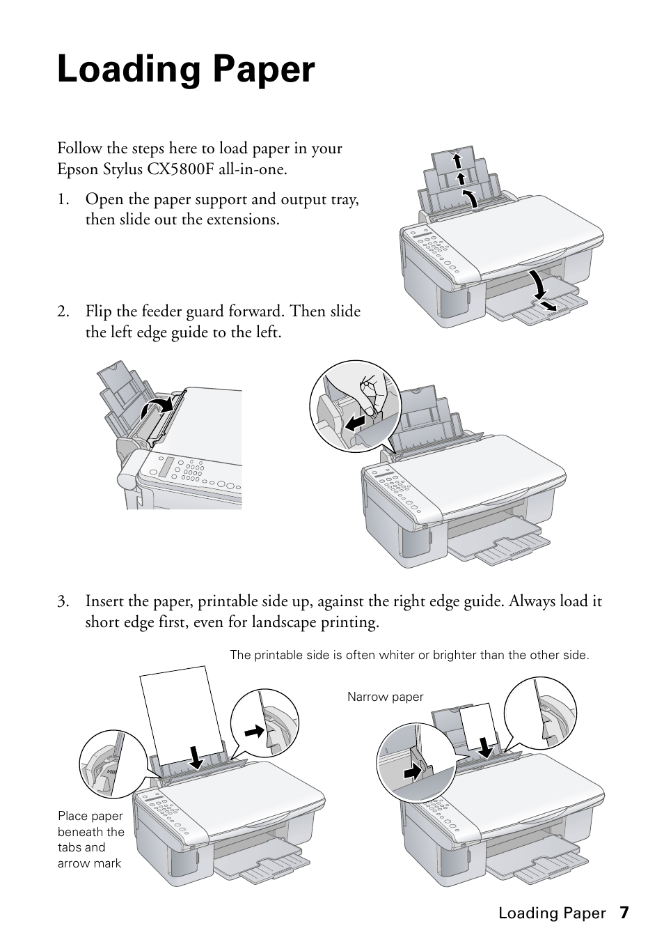 Loading paper | Garmin STYLUS CX5800F User Manual | Page 7 / 72