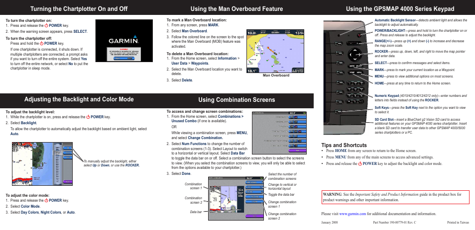 Tips and shortcuts | Garmin GPSMAP 4000 User Manual | Page 2 / 2