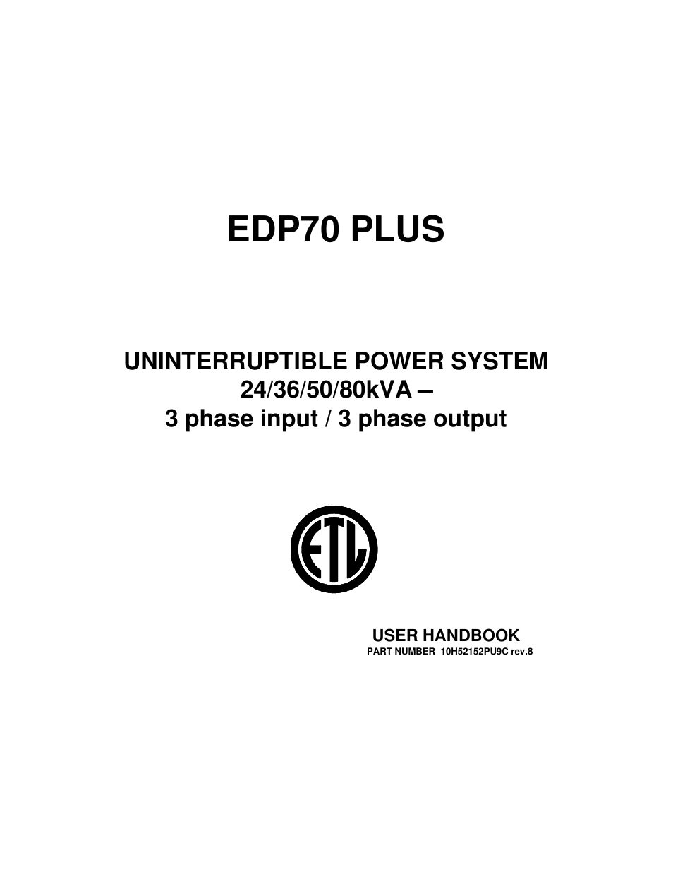 ETL EDP70 User Manual | 67 pages